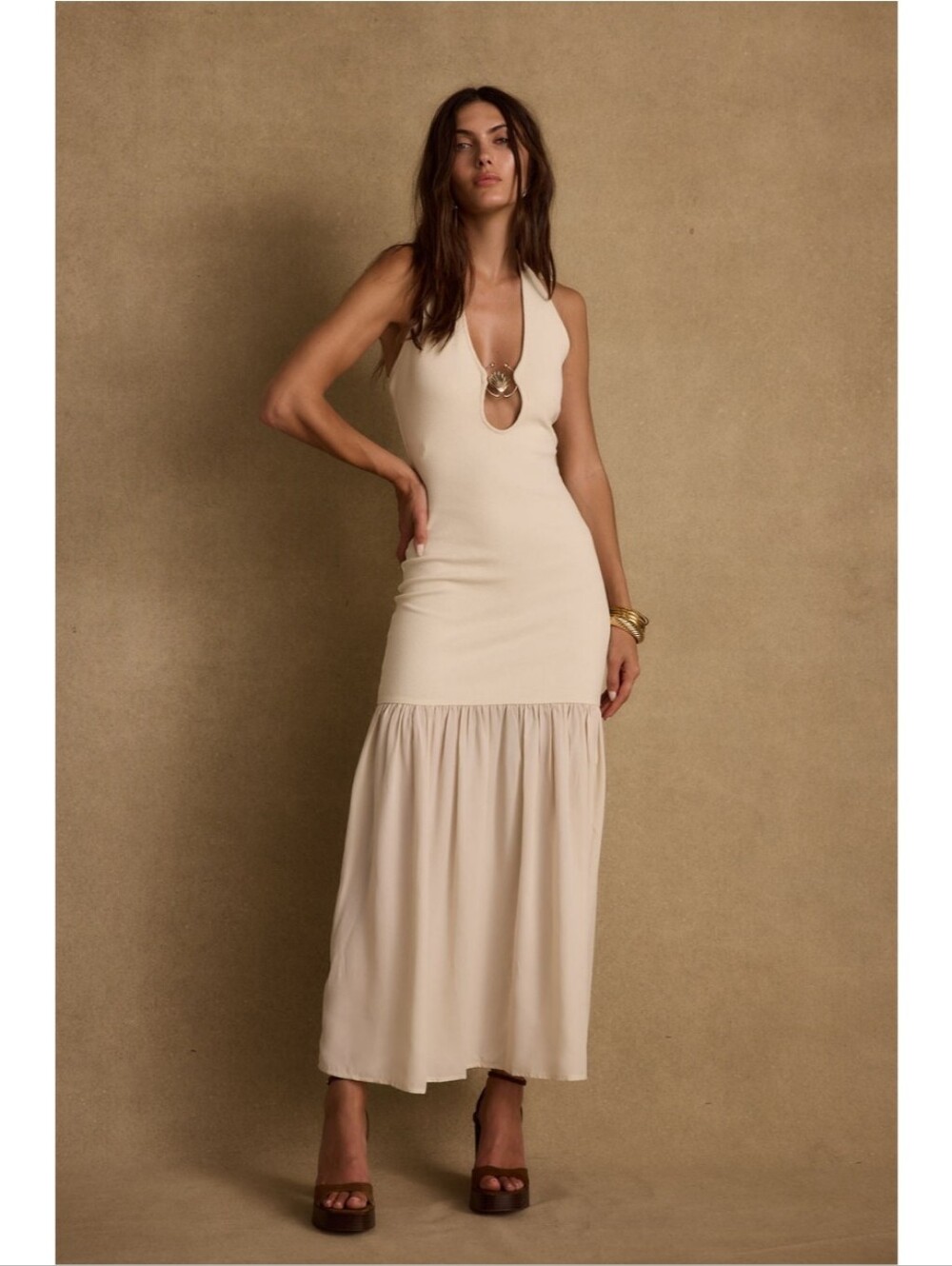 12th Tribe Viviana Cream Halter Maxi Dress Nwot